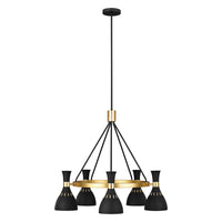 Lampadario Contemporaneo Joan Acciaio Nero Mezzanotte Ottone Brunito 5 Luci E27