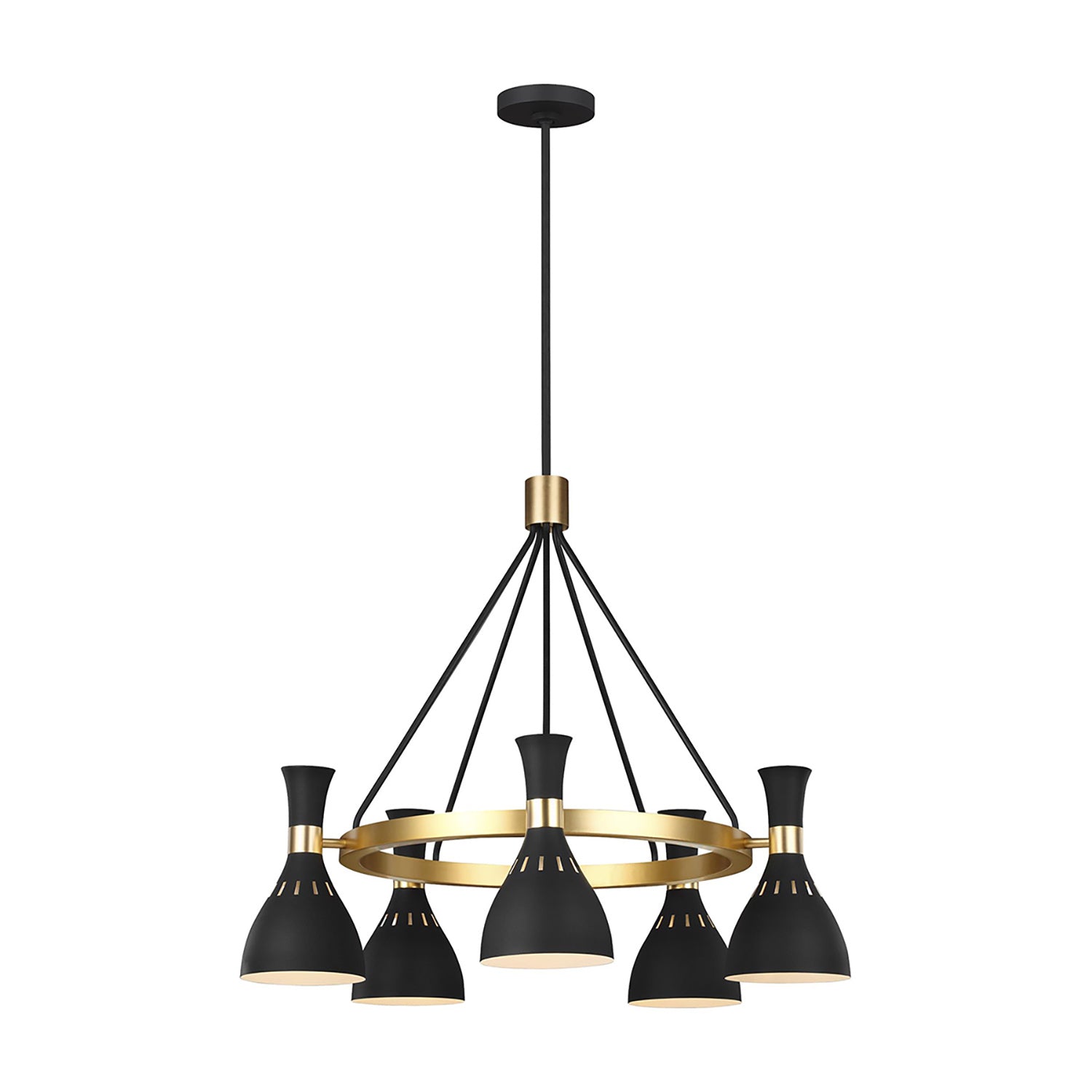 Lampadario Contemporaneo Joan Acciaio Nero Mezzanotte Ottone Brunito 5 Luci E27