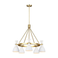Lampadario Contemporaneo Joan Acciaio Bianco Opaco Ottone Brunito 5 Luci E27