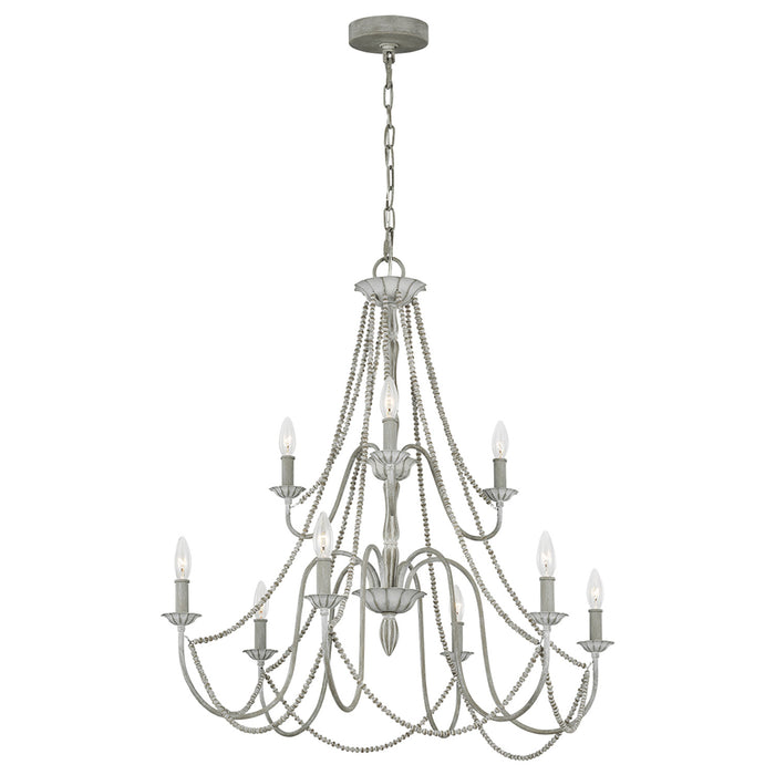 Lampadario Classico Maryville Acciaio Grigio Slavato Legno 9 Luci E14