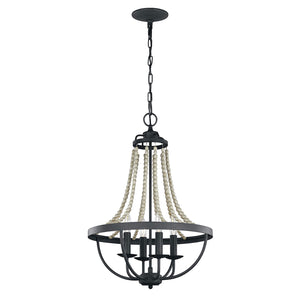 Lampadario Classico Nori Acciaio Zinco Scuro Anticato Legno Grigio 4 Luci E14