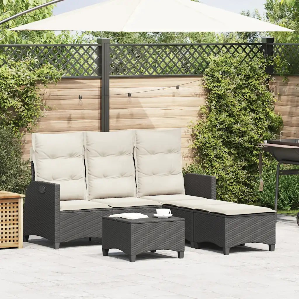 Set Divani da Giardino 3 pz con Cuscini Forma L Polyrattan Nero