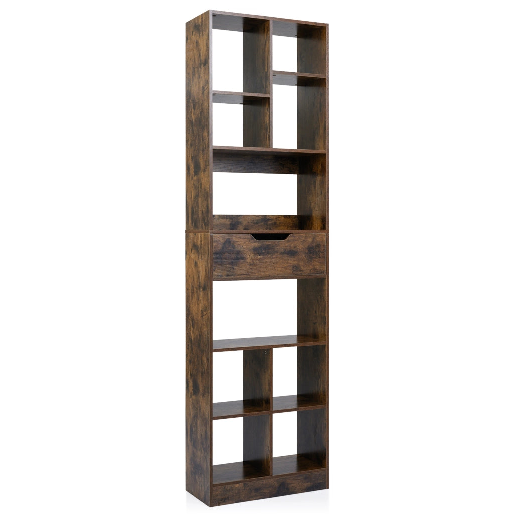 Libreria verticale con 8 cubi 2 ripiani e 1 cassetto, Espositore stile industriale mobile libreria con 2 dispositivi antiribaltamento