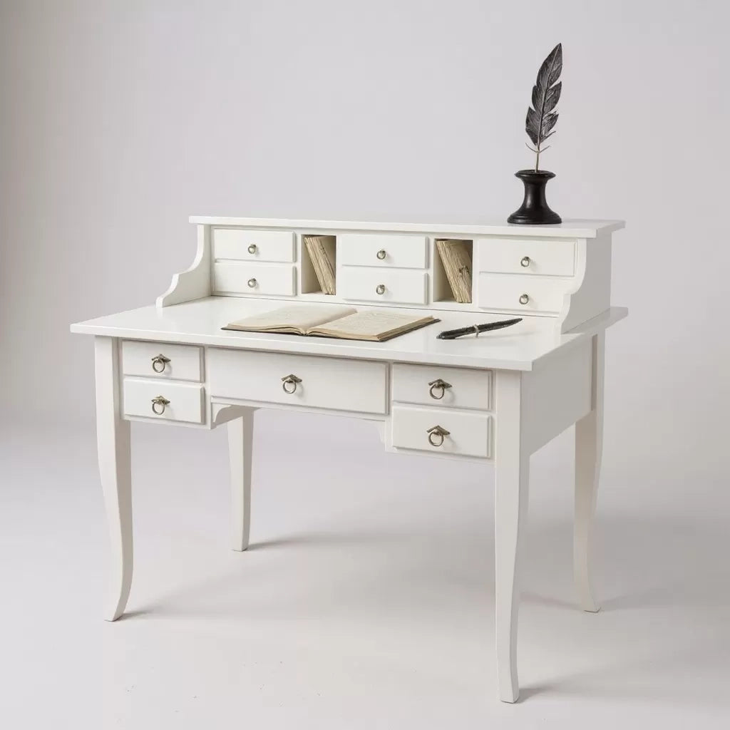 Scrivania 11 cassetti shabby legno bianco 120x57x104 - Mobili 2G