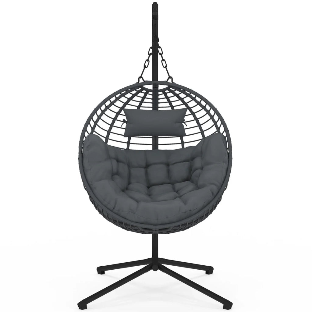 IDMarket - Poltrona rotonda traforata con effetto rattan grigio e cuscino grigio