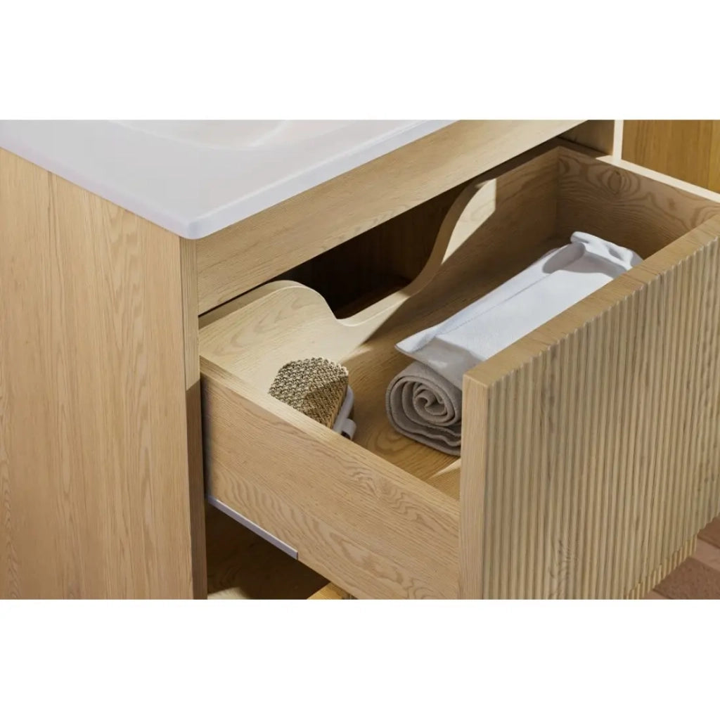 Set da bagno sospeso NATURA 155cm: mobile sotto lavabo 60cm + doppio lavabo incassato