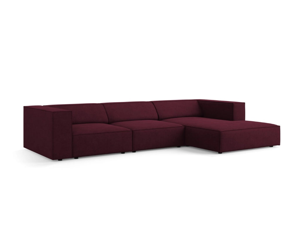 Cosmopolitan Design - Divano angolare destro "Arendal" 4 posti in ciniglia con effetto a coste rubino 
