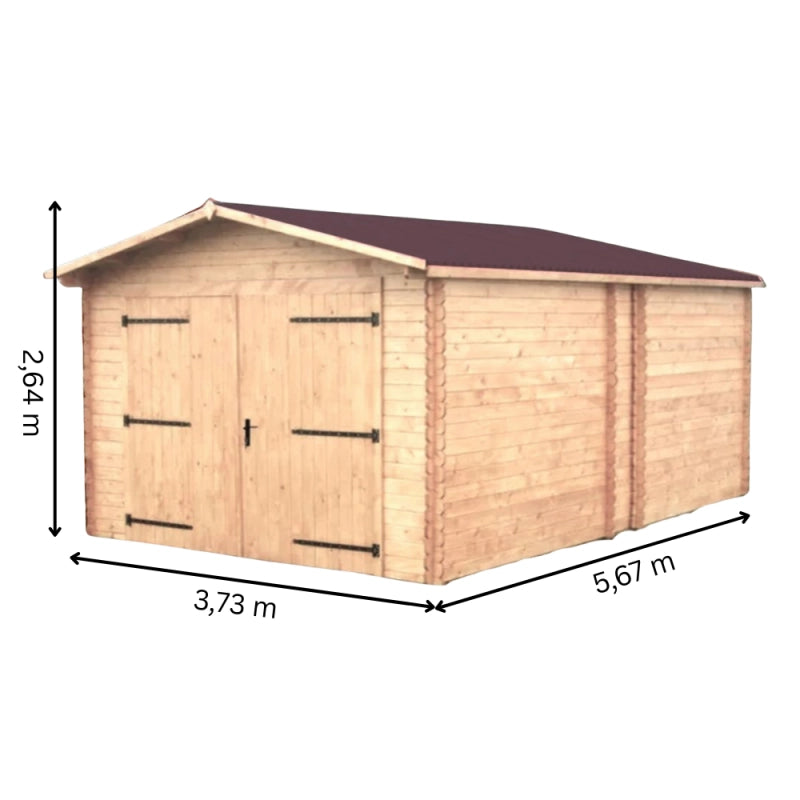 Garage in legno Douglas 350x540 cm – Pareti 28 mm – Tetto Onduline – Porta doppia – Denis – DE3554N Foresta