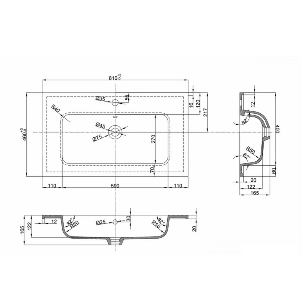 Lavabo ad incasso mineral marmo colore bianco opaco mobile composizione bagno *** misure 81x46 cm, confezione 1