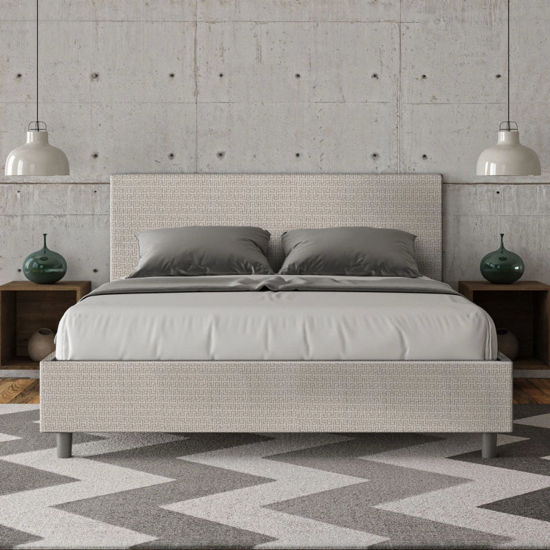 Letto imbottito Matrimoniale 160x210 cm tessuto Labirinto Adele - Bianco,Con rete