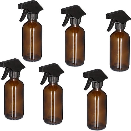 Set per il giardinaggio con 6 getti - 230 ml vaso in vetro - getto e spruzzo per l'acqua - prodotto per la cura dei capelli e delle piante - colore marrone