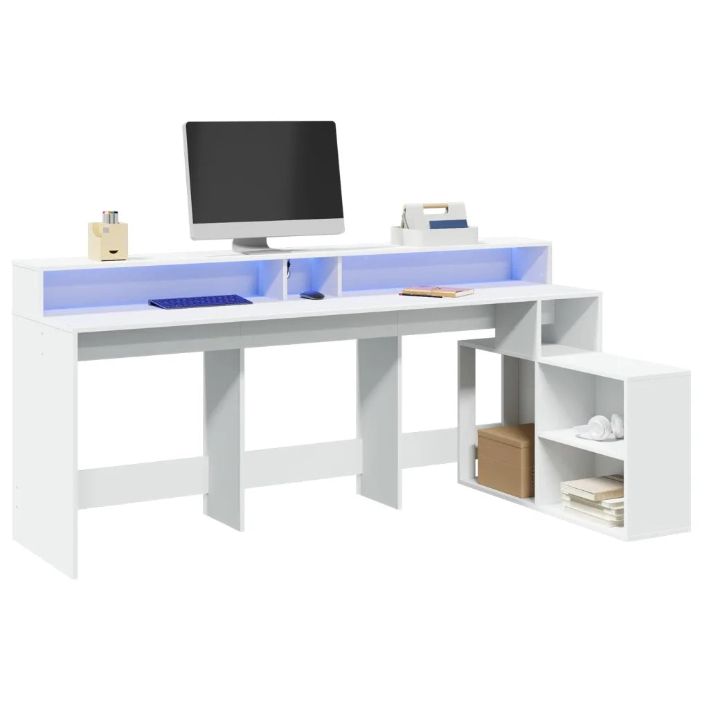 Scrivania con Luci LED Bianca 200x104x91 cm in Truciolato 3309465