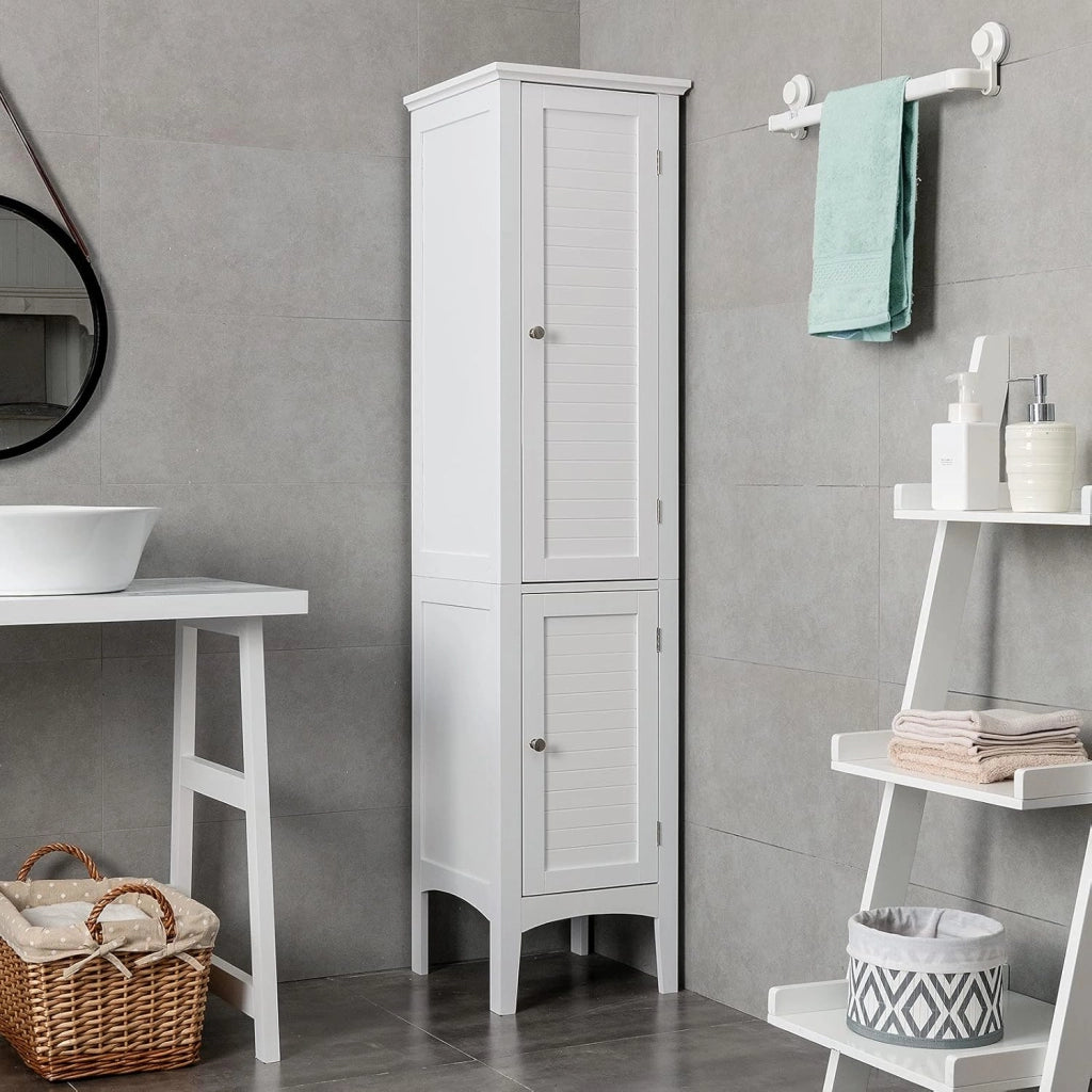 Mobile Portaoggetti da Bagno a 5 Livelli con Ante e Scomparti, Organizer per WC, Cucina e Soggiorno, 38 x 38 x 160 cm, 3 Colori