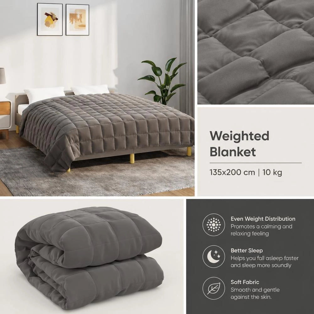 Weighted Blanket, Grey, 135x200 Cm, 10 Kg Fabric