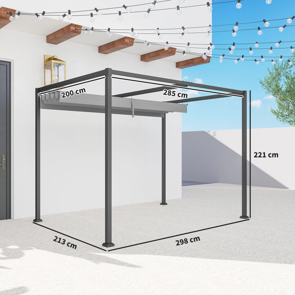 Gazebo Pergola da Giardino 3x2m ¨C zephmum ¨C Metallo, Poliestere, Grigio, Nero