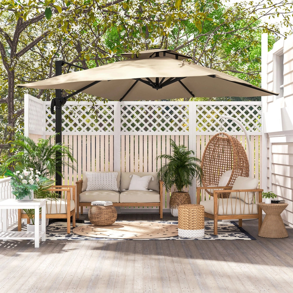 Ombrellone da Giardino Decentrato 3x3 m in Alluminio e Poliestere Cachi