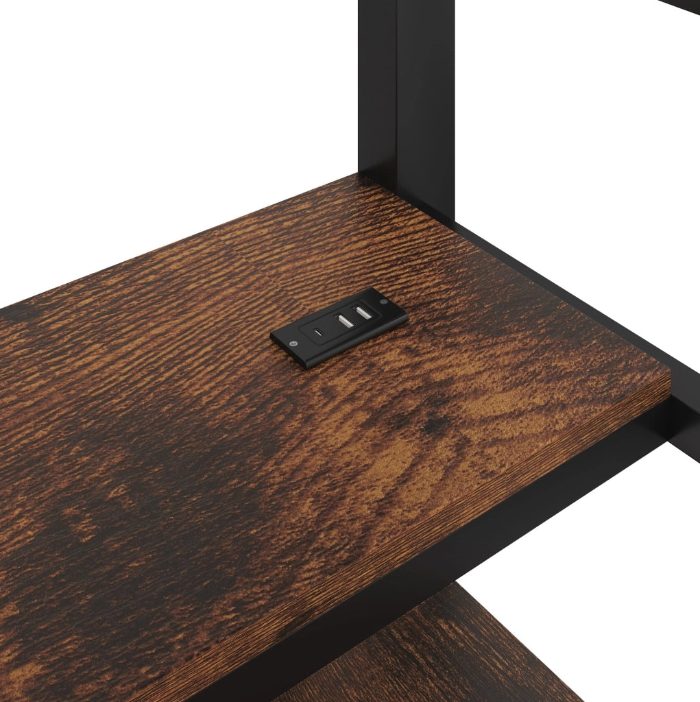 Letto a soppalco 140x200 cm con scrivania; LED e contenimento in metallo e MDF nero