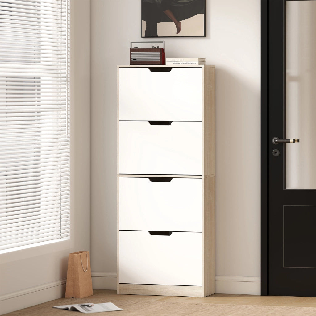 Scarpiera a 4 Cassetti Salvaspazio ¨C zephmum ¨C Legno e Bianco 62.5x26x156 cm