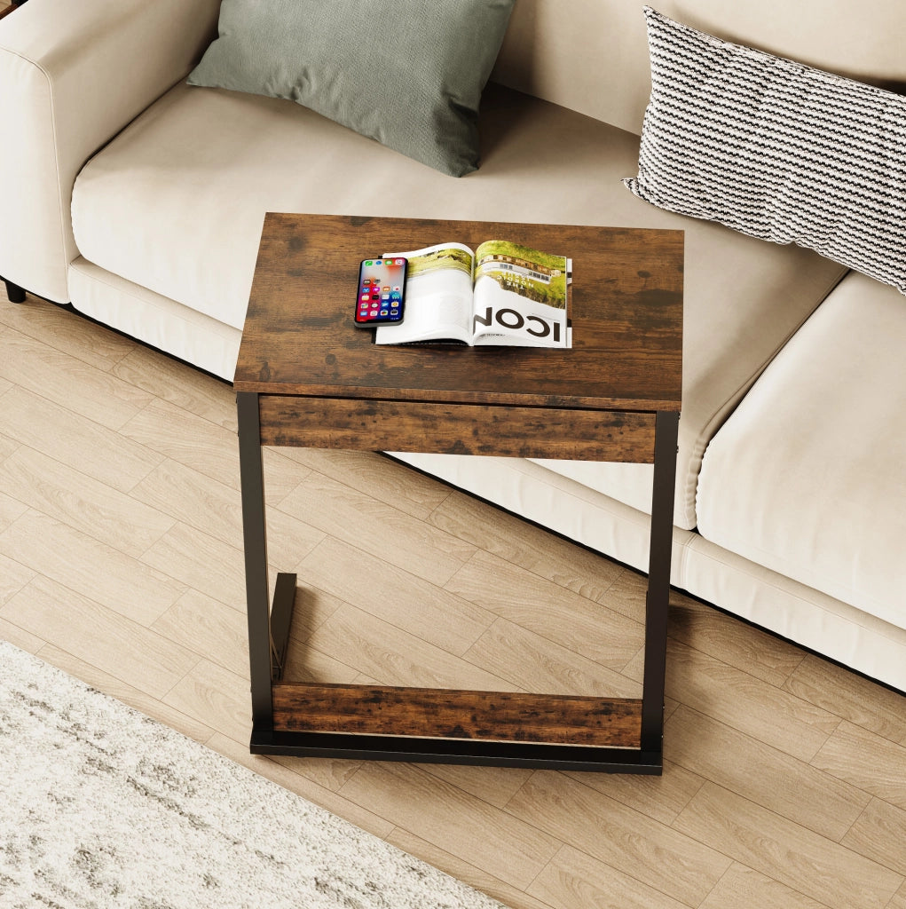 Tavolino laterale a C pieghevole 60 x 37 x 71 cm marrone rustico