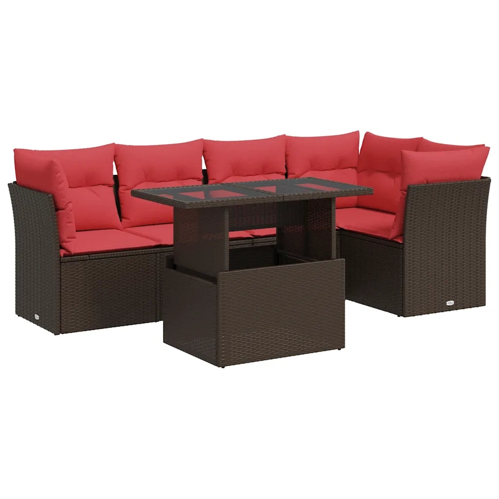 Set Divano Giardino 6 pz con Cuscini Marrone Polyrattan Acacia 3326165