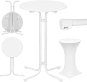 Tavolino da Bar Pieghevole Esterno Rotondo, Tavolo Alto con Copertura per Matrimonio Festa Compleanno, Piedini Regolabile, 70x110 cm, Bianco Opaco