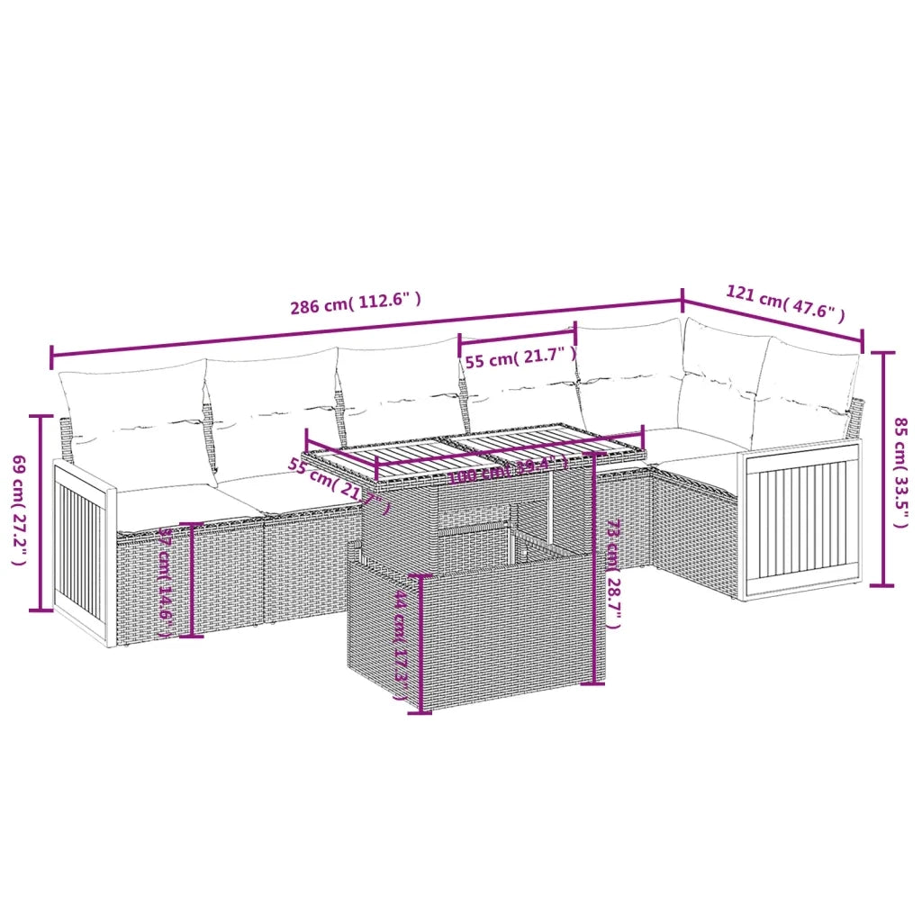 Set Divani da Giardino con Cuscini 7pz Nero Polyrattan 3273967