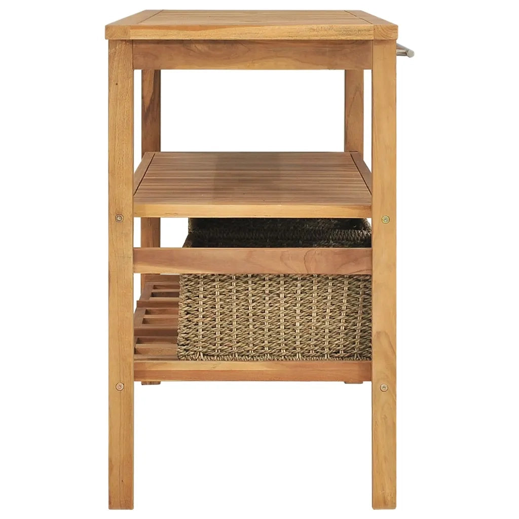 Vanità da Bagno e 3 Cestini Legno Massello di Teak 132x45x75 cm 318483