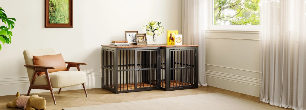 GABBIA PER CANI con 3 porte 68,4x53x61 cm Nero/Marrone con piano d'appoggio