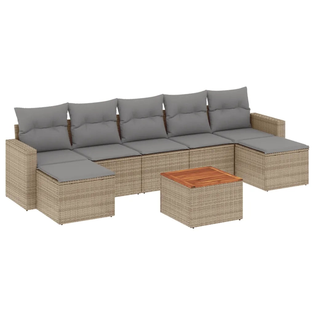 Set Divano da Giardino 8 pz con Cuscini Beige in Polyrattan