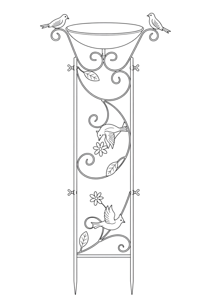 Abbeveratoio per uccelli in ferro verde per il giardino, elemento decorativo da esterno