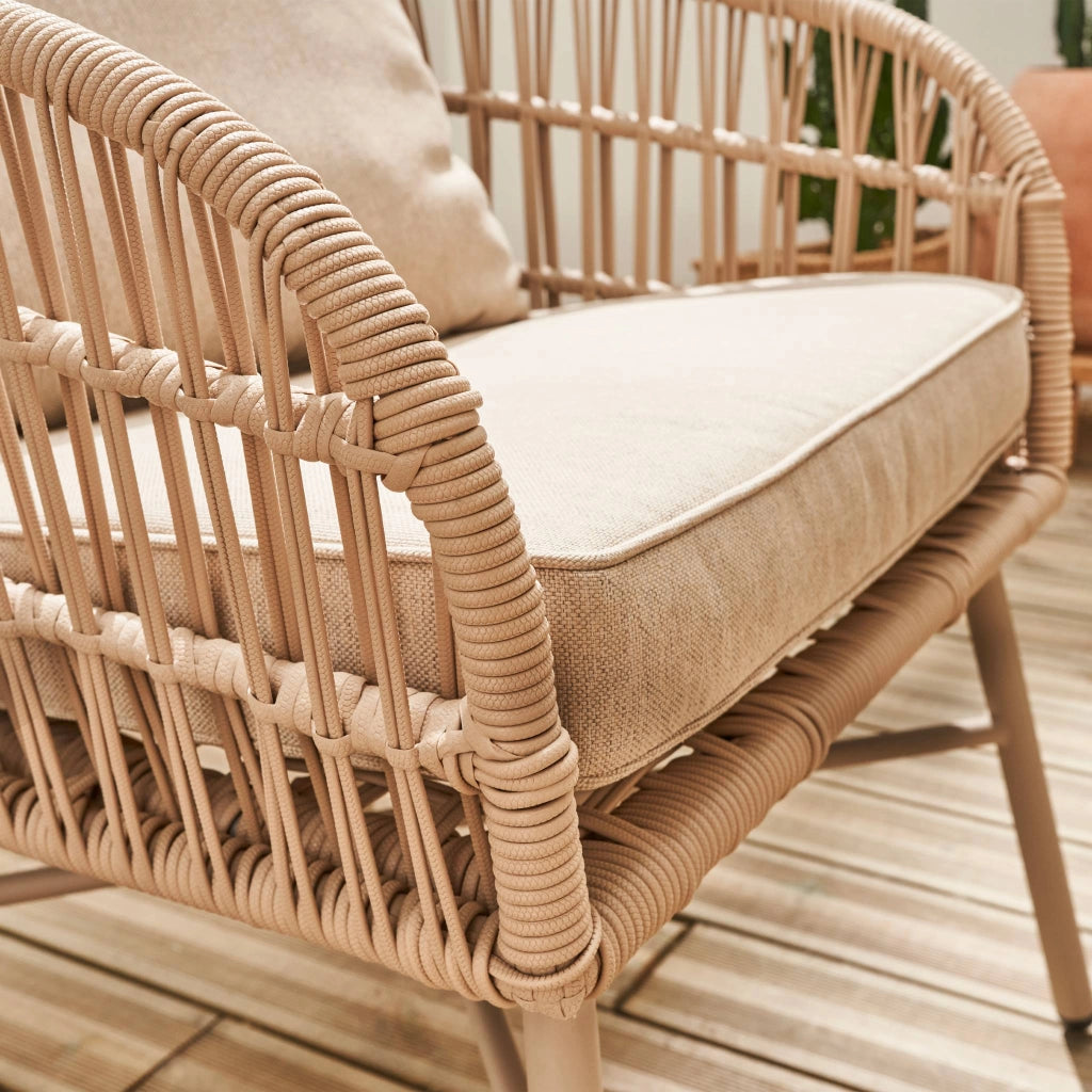 Salotto da giardino in corda, 4 posti, beige