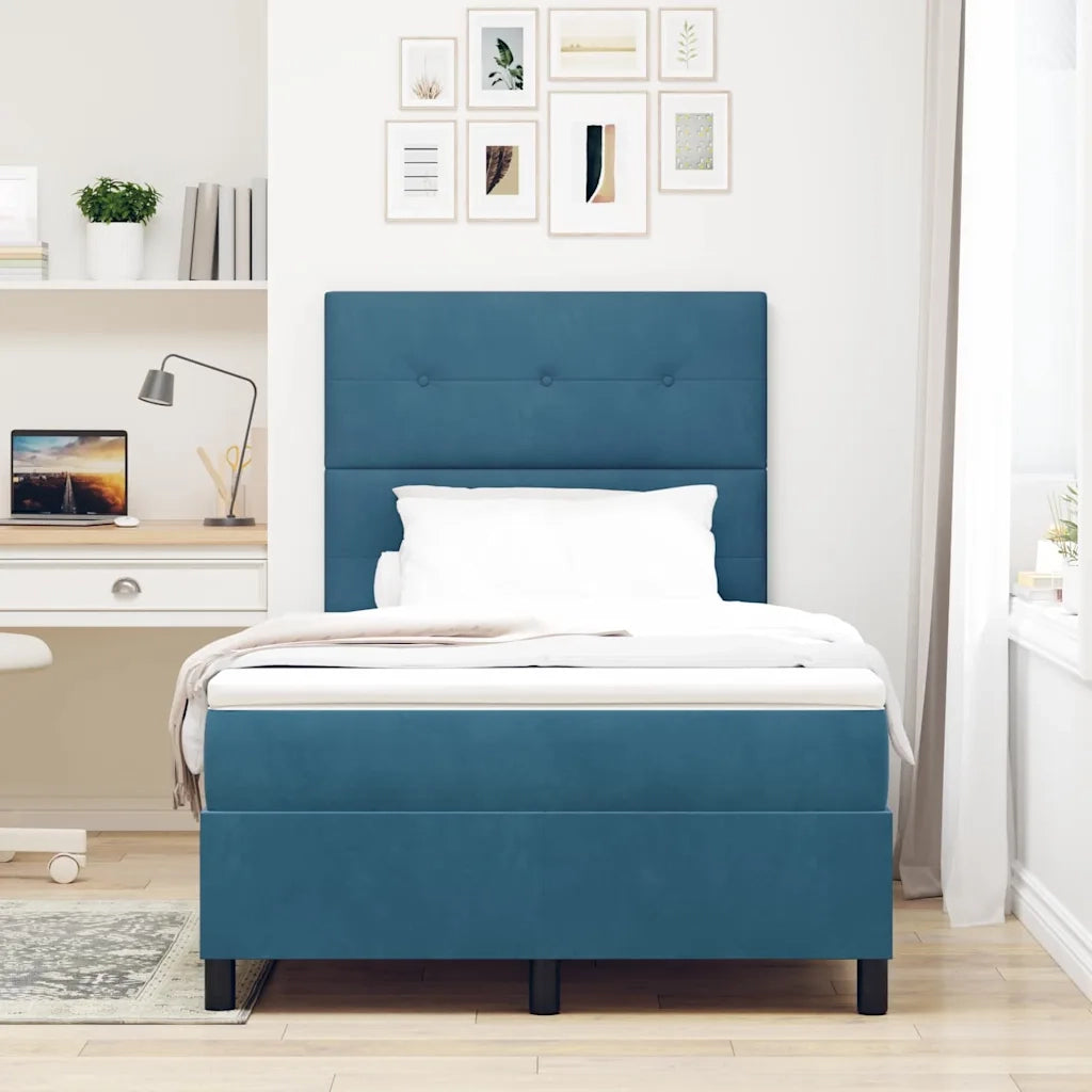 Letto a Sorgente LED Blu Scuro 120 x 200 cm Tessuto