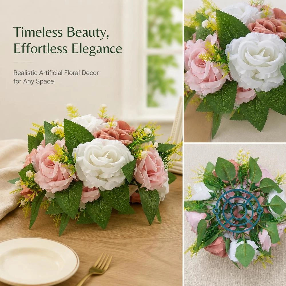 Artificial Flowers, 10 Pieces, 240x240x120 Mm, Artificial Flower Balls, Artificial Rose Arrangements For Wedding Centerpieces, Home Decoration, Table Decoration, Parties, Celebrations, Pink & White Roses