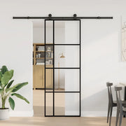 Porta Scorrevole con Ferramenta 76x205cm Vetro ESG Alluminio 3332911