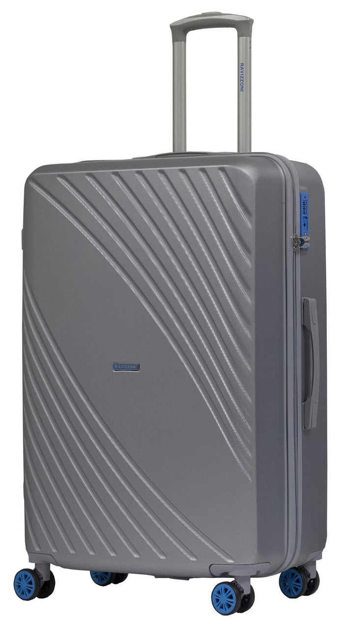 Trolley Valigia Grande Rigida in ABS 4 Ruote TSA Ravizzoni Fresh Silver e Blu
