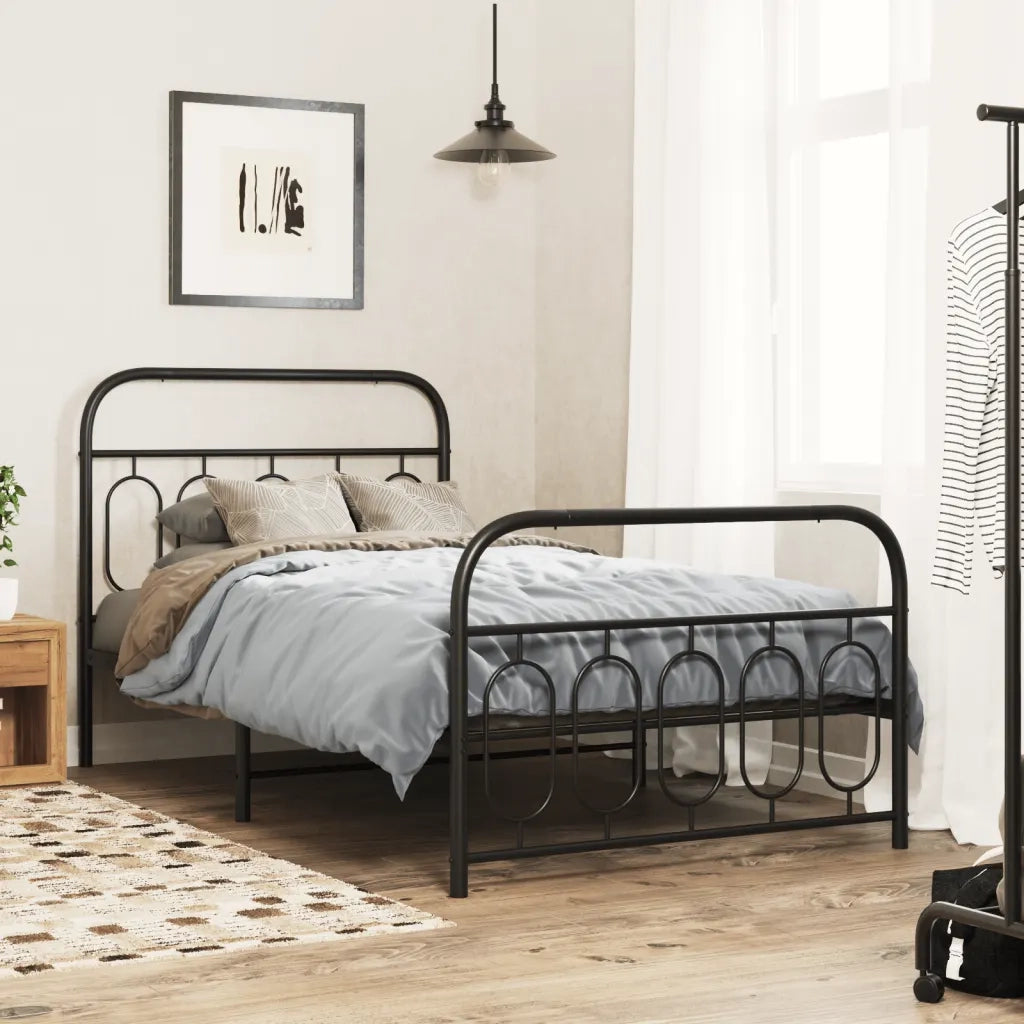 Giroletto con Testiera e Pediera Metallo Nero 107x203 cm 377131