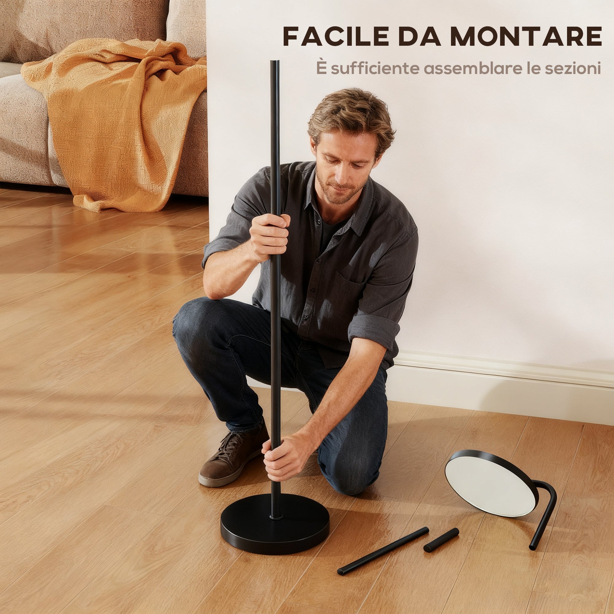 Lampada da Terra LED con Testa Girevole a 350° e Telecomando Magnetico Regolazione Luminosità Nero