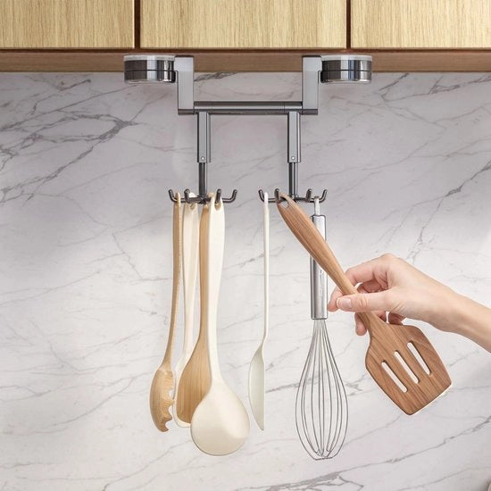 Keukenreling 360° Draaibaar con Zuignap e 12 Haken, Supporto per Accessori da Cucina Zelfklevend, Regolabile in 3 Modi, Cucina Leiste Senza Forare