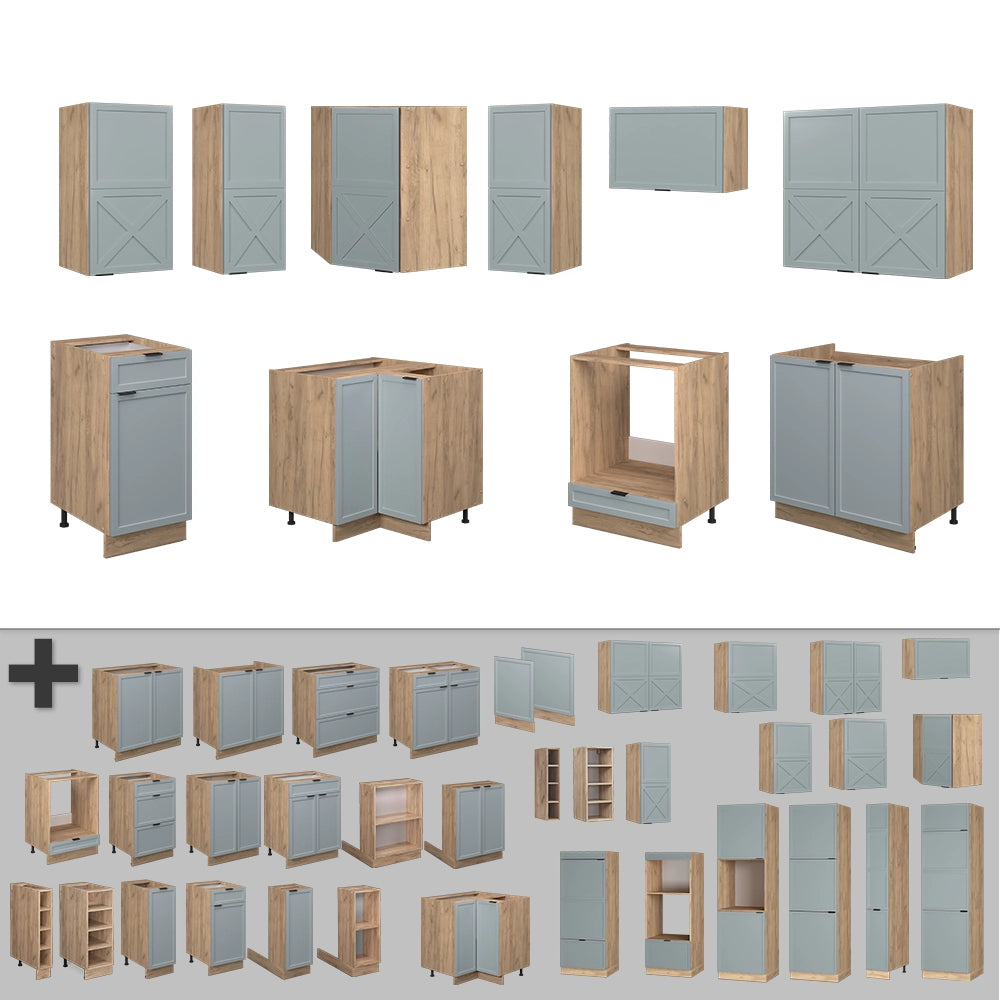 Vicco Cucina angolare completa Rovere blu-grigio chiaro/oro 160 x 190 cm , PL Rovere