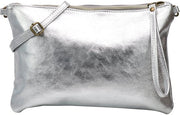 Borsa in pelle autentica con look vintage, dimensioni medie, 33x22cm, modello G396 (argento)