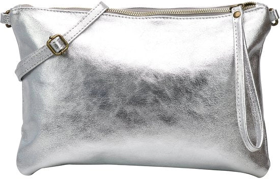 Borsa in pelle autentica con look vintage, dimensioni medie, 33x22cm, modello G396 (argento)