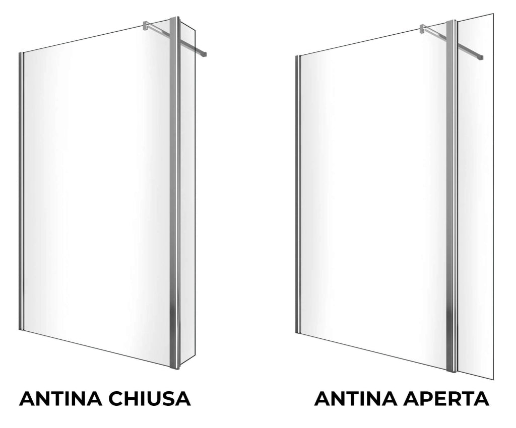 Parete Doccia Walk-In 120 cm + Antina 40 cm in Cristallo Trasparente 8mm H200