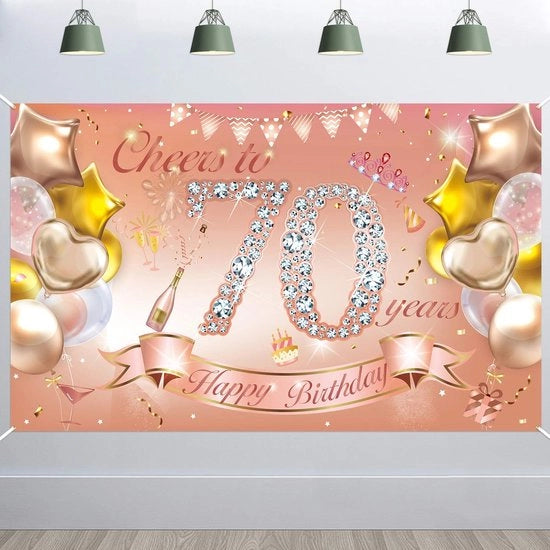 Decorazione per festa grande rosé dorata - Decorazione di sfondo - Sfondo per foto - Tovaglia da tavola - Decorazione per il 70° compleanno - Per donne - Decorazione di compleanno
