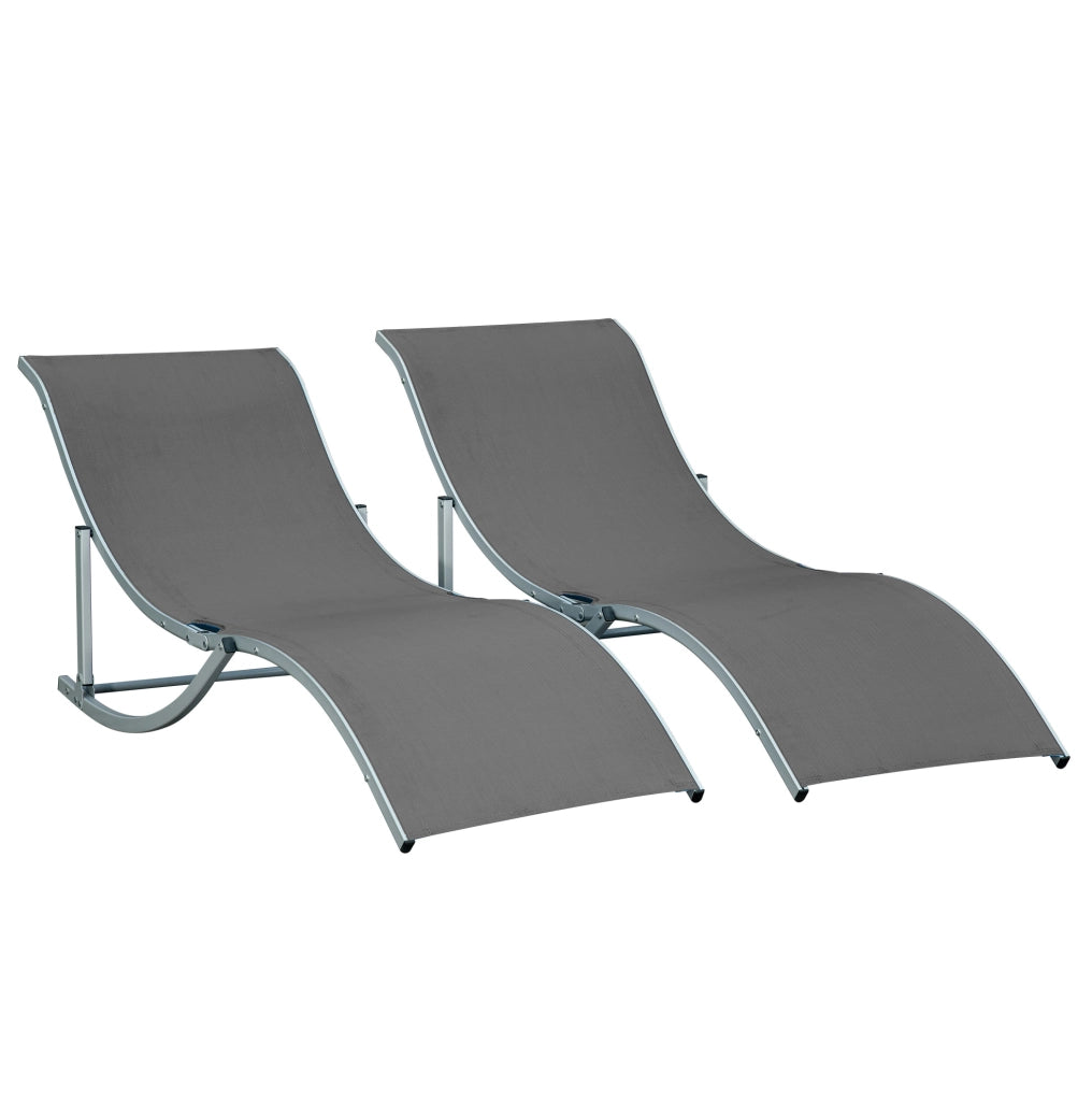 Set 2 Lettini da Giardino Pieghevoli in Alluminio e Textilene Grigio Scuro 165x61x63 cm