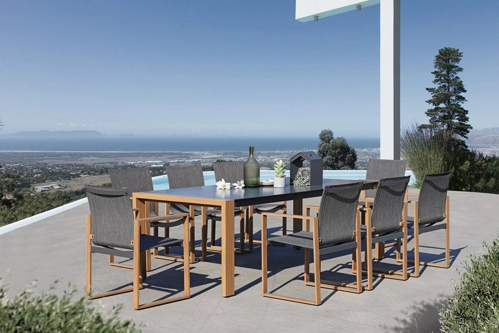 Set da pranzo per giardino DUISBURG per 8 persone tavolo e 8 poltrone antracite e marrone