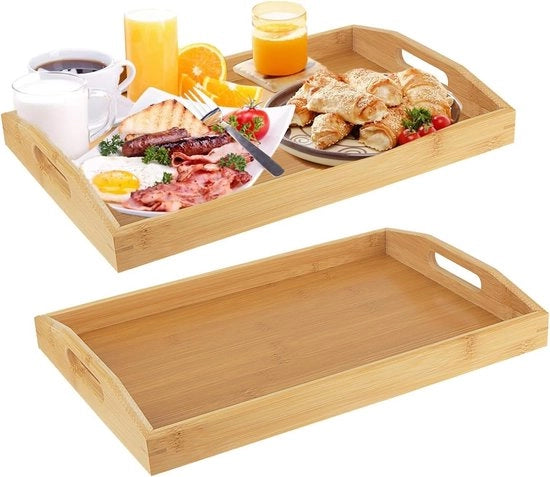 Piatto da servizio in bambù con maniglie, dimensioni 38 x 25 x 5 cm, forma rettangolare