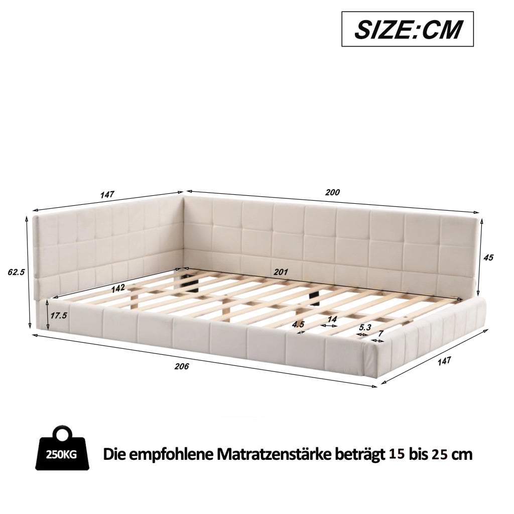 LETTO Giorno 140x200 cm in tessuto beige con rete a doghe