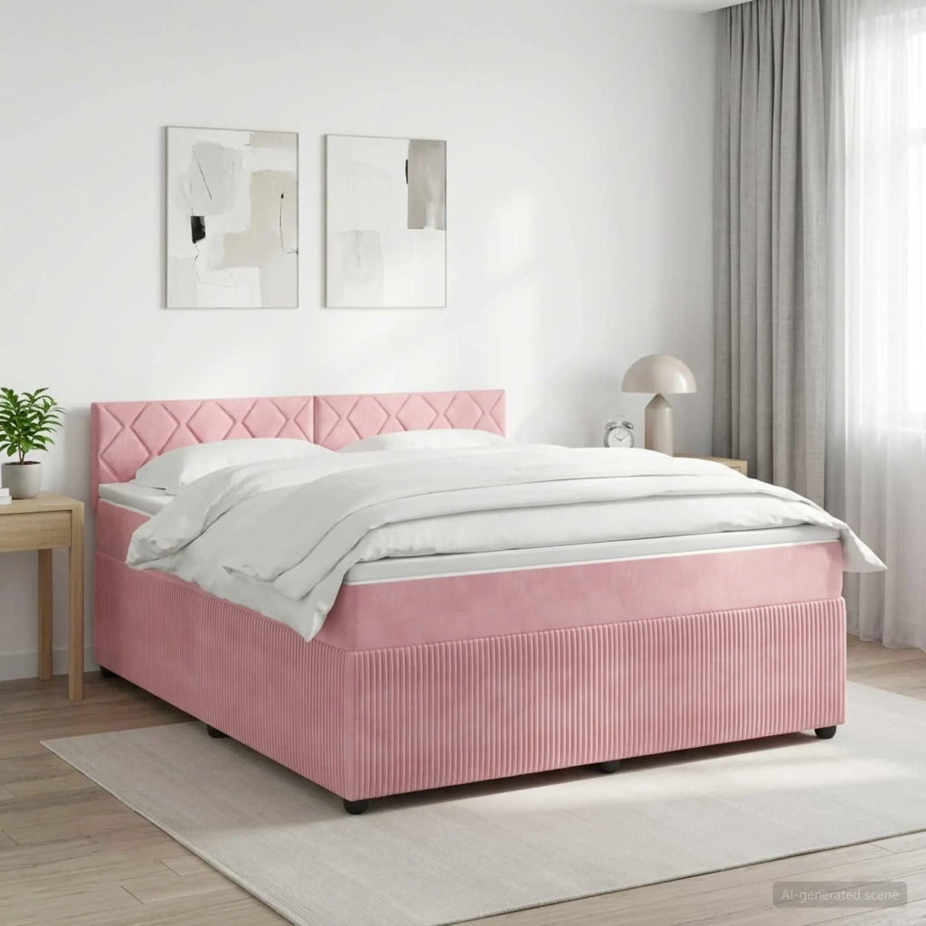 Letto box spring con materasso Rosa 160 x 200 cm Velluto 3451720