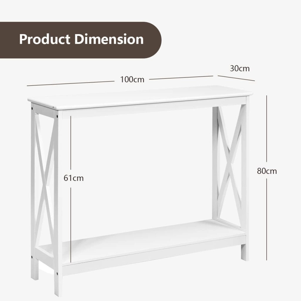 Tavolino Consolle da Divano, a 2/3 Ripiani, Stuttura a X, Portata di 50 kg, Compatto per Salvaspazio, Ideale per Camera, Soggiorno, Ingresso, 4 Colori (Bianco, 100x30x80cm)