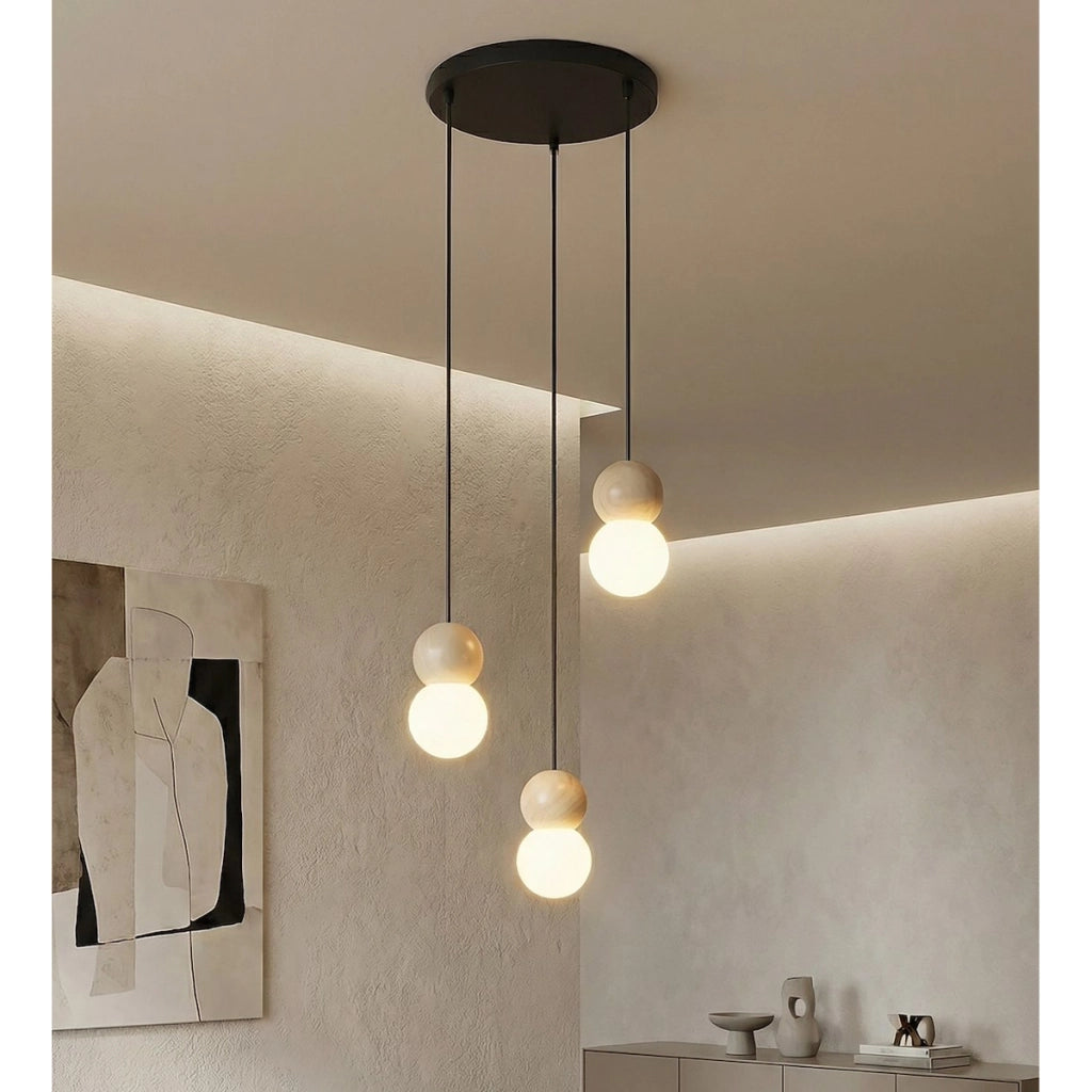Lampada a sospensione LOOP in acciaio nero e legno